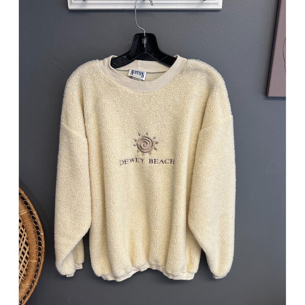 Vintage Dewey Beach Sherpa Sweatshirt Size L/XL 90s Top Austin Resortwear USA